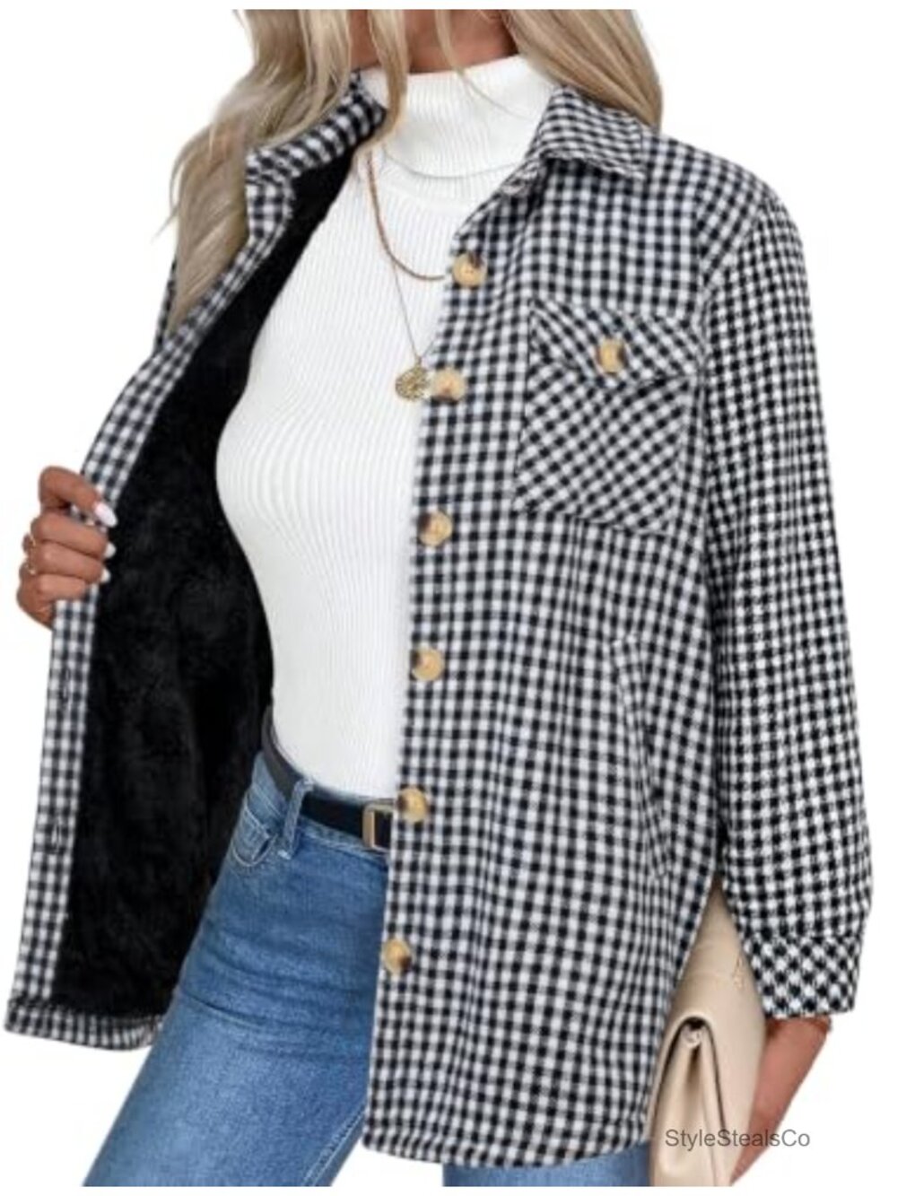 Women's Sherpa Lined Flannel Plaid Jacket Winter Coat